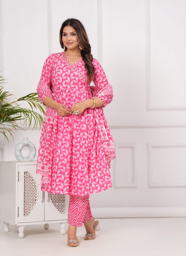 Pink Cotton Printed Angrakha Set